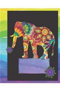 Purple Flower Elephant Teal Watercolor Composition Wide-ruled blank line School Notebook