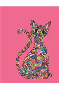 Cute Colorful Millefiori Mosaic Kitty Cat Journal in Pink