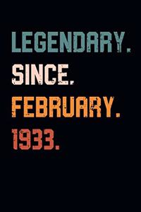 Blank Lined Journal, Notebook, Diary, Planner - Legendary Since February 1933 - 86th Birthday Gift For 86 Years Old Men and Women born in February