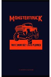 Monster Trucks Note Monthly 2020 Planner 12 Month Calendar