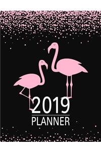 Pink Glitter Flamingos 2019 Planner: 12 Month Large Horizontal Yearly, Monthly and Weekly Calendar Planner for 2019 with Lots of Space for Notes (Us Holidays)