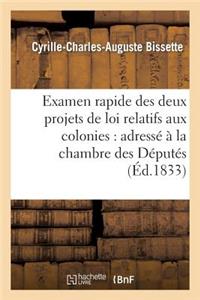 Examen Rapide Des Deux Projets de Loi Relatifs Aux Colonies: Adressé À La Chambre Des Députés