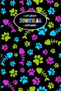 Cat Paw Prints and Fish Bones Cat Lover Journal & Notebook