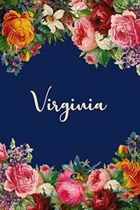 Virginia: Personalized Name Floral Design Matte Soft Cover Notebook Journal to Write In. 120 Blank Lined Pages