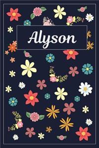 Alyson: Lined Writing Notebook with Personalized Name 120 Pages 6x9 Flowers