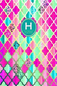 Initial H Monogram Journal - Dot Grid, Moroccan Pink Green: Soft Cover, Large 8.5 X 11