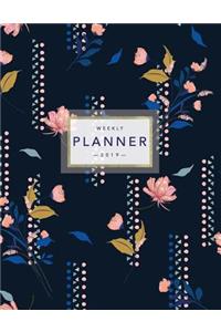 Weekly Planner 2019: Floral Planner - 8.5 X 11 in - 2019 Organizer with Bonus Dotted Grid Pages, Inspirational Quotes + To-Do Lists - Pretty Navy Flower Print