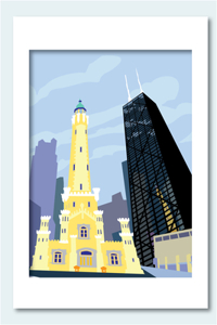 Chicago Water Tower Matted Print, 16 X 20