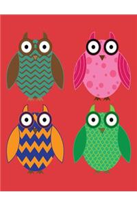 Notebook: Owls on Red Cover - Lined Journal - Composition Book - 8.5 X 11 Paper - Wide Ruled - 100 Pages