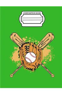 Baseball Home Run, Glove, Ball and Bats Composition Book, 4x4 Quad Rule Graph Paper Book