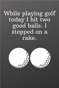 While playing golf today I hit two good balls. I stepped on a rake.
