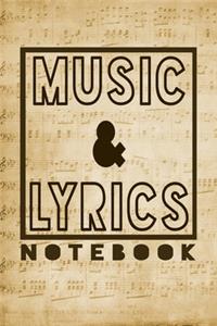 Music and Lyrics Notebook on music notes background