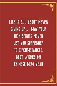 Life Is All About Never Giving Up... May Your High Spirits Never Let You Surrender To Circumstances. Best Wishes On Chinese New Year