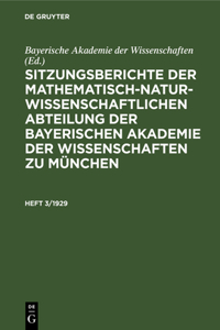 Sitzungsberichte Der Mathematisch-Naturwissenschaftlichen Abteilung Der Bayerischen Akademie Der Wissenschaften Zu München. Heft 3/1929