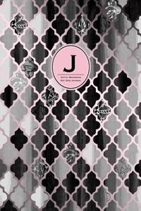 Initial J Monogram Journal - Dot Grid, Moroccan Black, White & Blush Pink