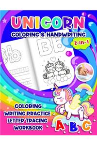 Unicorn Coloring & Handwriting 2 in 1 Coloring Writing Practice letter tracing Workbook