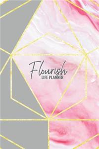 2019 Flourish Life Planner: Weekly Calendar & Dot Grid Journal: Household Organizer Notebook 6 Month, Pink Marble & Slate 6 X 9 in 160 Pages
