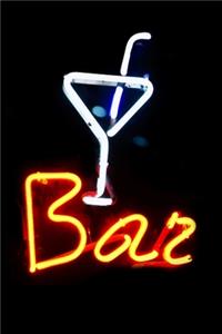 Bar: 6x9 120 page lined paperback notebook - bright neon color/design, that big city glow for that retro/vintage feel