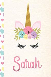 Sarah: Personalized Unicorn Primary Story Journal For Girls With Pink Name - Half Ruled Dotted Midline and Blank Picture Space - Kindergarten to Early Chil