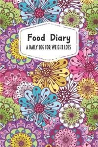 Food Diary A Daily Log for Weight Loss: Pink Purple Blue Flowers Themed 30 Day Detailed Tracker for Carbohydrates, Protein & Sugar Intake