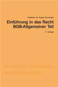 Einführung in Das Recht Bgb-Allgemeiner Teil