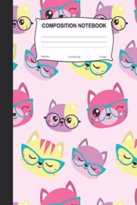 Composition Notebook: Hipster Cat Wide Ruled Lined Journal