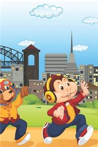 Monkey and Bear Running in a Park - Blank Lined Notebook