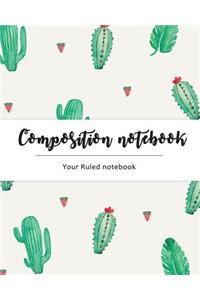 Composition Notebook: Cactus Design: Ruled Notebook (8x10)