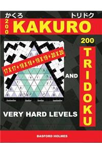 200 Kakuro 17x17 + 18x18 + 19x19 + 20x20 and 200 Tridoku Very Hard Levels.
