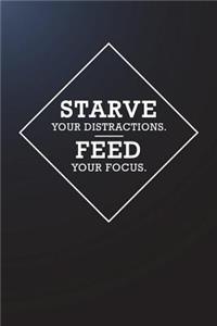 Starve Your Distractions. Feed Your Focus.: Motivational Plain Lined Notebook - 120-Page College-Ruled Inspirational Journal - 6 X 9 Matte Softcover Diary