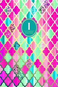 Initial I Monogram Journal - Dot Grid, Moroccan Pink Green: Soft Cover, Large 8.5 X 11