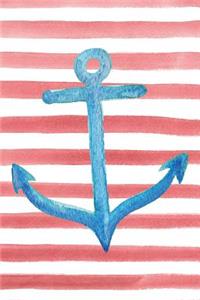 Blue Anchor Red Watercolor Stripe Journal