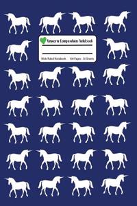 Unicorn Composition Notebook: Navy Blue Wide Ruled, Student Teachers School Kids, 100 Pages, 7.44x9.69, Writing Journal