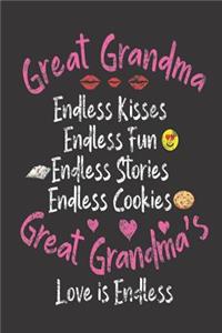 Great Grandma Endless Kisses Endless Fun Endless Stories Endless Cookies Great Grandma's Love Is Endless