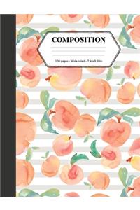 Composition: Book - Wide Ruled - Cute Notebook with Peach And Stripes - Journal for Students / Teachers - 7.44 x 9.69