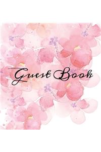 Guest Book: Pink Watercolor Flowers White Hardcover Guestbook Blank No Lines 64 Pages Keepsake Memory Book Sign In Registry for a Wedding Birthday Anniversary C