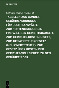 Tabellen Zur Bundesgebührenordnung Für Rechtsanwälte, Zur Kostenordnung in Freiwilliger Gerichtsbarkeit, Zum Gerichtskostengesetz, Zum Umsatzsteuergesetz (Mehrwertsteuer), Zum Gesetz Über Kosten Der Gerichtsvollzieher, Zu Den Gebühren Der...