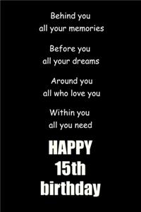 Behind you, all your memories. Before you, all your dreams happy 15th birthday