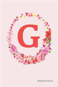 Monogram Journal - Initial G (Pink Flower)
