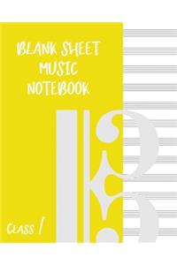 Blank Sheet Music Composition Manuscript Staff Paper Art Music CLASS 1 Notebook Yellow Cover