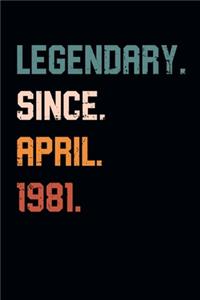 Blank Lined Journal, Notebook, Diary, Planner - Legendary Since April 1981 - 38th Birthday Gift For 38 Years Old Men and Women born in April