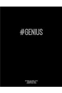 Notebook for Cornell Notes, 120 Numbered Pages, #GENIUS, Black Cover