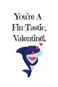 You're A Fin-Tastic Valentine, Graph Paper Composition Journal Notebook, White Cover with a Cute Baby Shark, Little Hearts & a Funny Shark Pun Saying