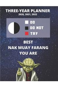 3 Year Monthly Planner For 2020, 2021, 2022 - Best Gift For Muay Thai Student - Funny Yoda Quote Appointment Book - Three Years Weekly Agenda Logbook For Farang