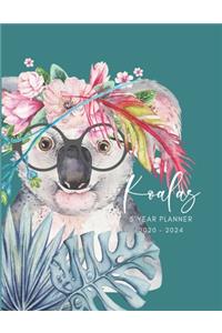2020-2024 Five Year Planner Monthly Calendar Koala Goals Agenda Schedule Organizer