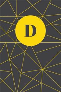 Monogram Initial D Notebook: Yellow and Dark Grey Geometric, Wide Ruled Journal for Women, 120 Pages, 6x9 Inch