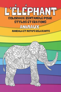 Coloriage Zentangle pour stylos et crayons - Mandala et motifs relaxants - Animaux - L'éléphant