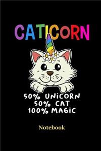 Caticorn 50% Unicorn 50% Cat 100% Magic Notebook