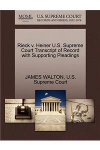 Rieck V. Heiner U.S. Supreme Court Transcript of Record with Supporting Pleadings