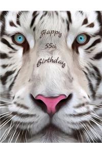 Happy 55th Birthday: Better Than a Birthday Card! Beautiful White Tiger Designed Birthday Book with 105 Lined Pages That Can Be Used as a Journal or Notebook